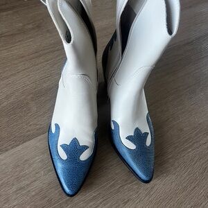 Claude White and Blue Women's Boots